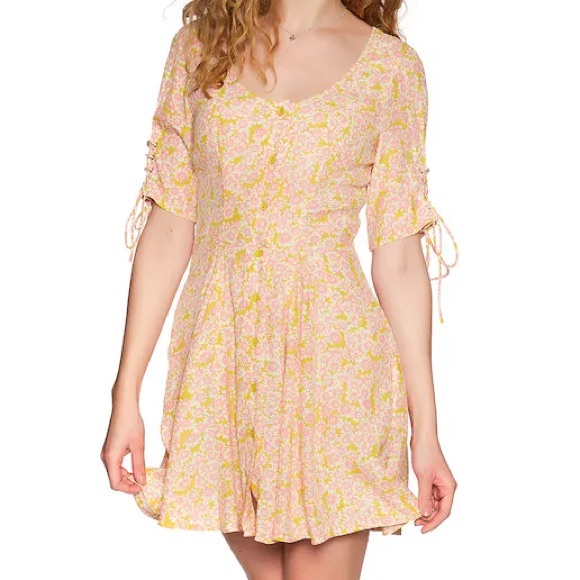 NWOT Free People Floral Mini Dress Lace Up Details - Picture 1 of 10